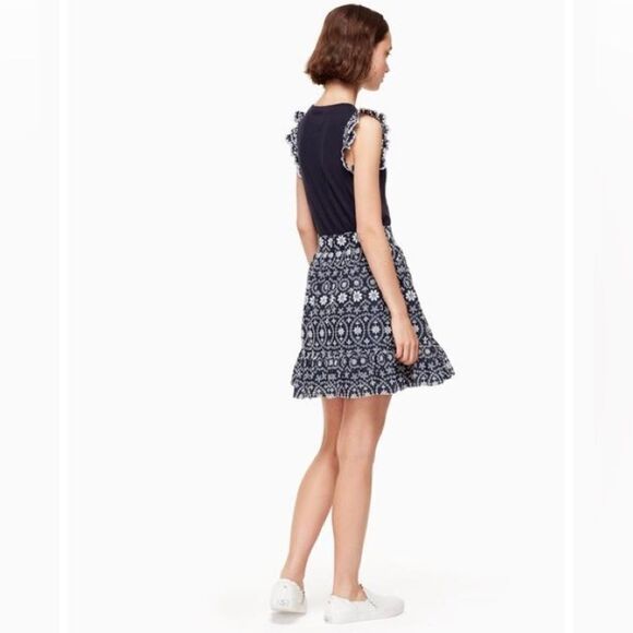 Kate Spade Navy Blue Eyelet Wrap Skirt size 4 perfect for Holiday - Picture 2 of 7